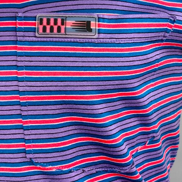 LANVIN Size M Red Blue Purple Stripe Cotton Crew Neck T-shirt - Picture 2 of 7